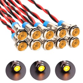Gebildet 10pcs 6mm 1/4" AC/DC 12-24V LED Metal Indicator Light Waterproof Signal Lamp Pilot Dash Directional Car Truck Boat with Wire(Yellow)