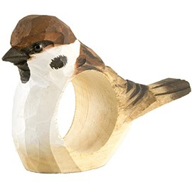 Wildlife Garden WG578 Napkin Ring Field Sparrow - Hand Carved Wooden Napkin Ring for Table Decoration