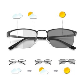 Photochromic Progressive Multifocus Reading Glasses Spring Hinges Transition Multifocal UV400 Sunglasses Sun Readers Blue Light Blocking Computer Eyeglasses Anti Glare Presbyopia Eyewear for Men Women