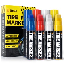 SELEAD Jumbo Tire Marker White Red Yellow Blue - 8 Pack 15mm Wide Tip Paint Pens for Car Tires Lettering, Large Capacity Premium Ink Waterproof Colored Permanent Markers