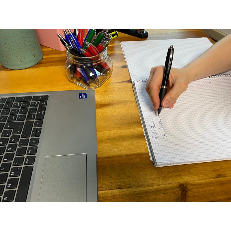 NIPORO 50 Ballpoint Pens Black Ergonomic with Blue Refill and