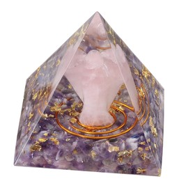 mookaitedecor Amethyst Crystal Pyramid with Rose Quartz Guardian Angel, Positive Energy Pyramid for Office Home Decoration/Meditation/Yoga/Healing Chakra/Home Decor