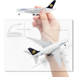 QIYUMOKE 1/400 A380 Metal Model for Lufthansa Airbus A380 with Wheels (15.5 cm) Suitable for Aviation Enthusiasts to Display, Also Can Be Used as a Gift or Decoration