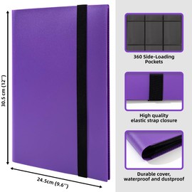 efunkdog Card Binder, 9 Pocket Trading Card Album Folder, 360 Side Loading Pocket Binder for TCG, Sport Cards (Purple)