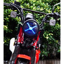 Motorcycle 5-3/4 5.75" LED Headlight with Housing Bucket Smoke X-Style Blue DRL Compatible with Shadow Buell Blast Cafe Racer Cruiser Motorbikes