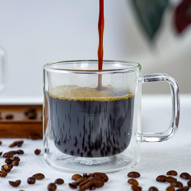 Aquach 2-Pack Double Walled Insulated 8oz Glass Coffee Mugs with