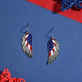 GRDSAW 4th of July Feather Dangle Earrings for Women Red White Blue Stripe American Flag Patriotic Independence Day Dropwise Glaze Hook Earrings Fashion Jewelry Gift (Feather)