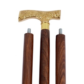 Vareesa Nautical Walking Stick - Men Derby Canes and Wooden Walking Stick for Men and Women - 37" Brown Ebony Brass T Shape Handle in Golden Tone Natural Wood Unisex Cane 02