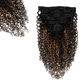 Curly Clip In Hair Extensions Real Human Hair 3C 4A Kinky Curly Clip Ins Full Head for Women Brazilian Remy Human Hair #TP1B/27 Natrual Black to Honey Blonde 7 Pcs with 16 Clips (24 Inch)