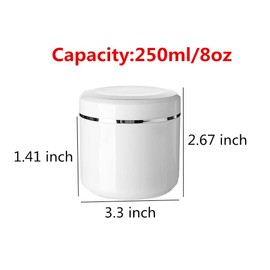 6 Pack Plastic Empty Cosmetic Containers with Lid, Portable 8 Oz 250ml Refillable Make-up Face Cream Jars Case for Body Scrub Mask Lotion Storage Pot (White)