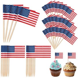 100 Pcs American Flag Toothpicks - Premium Patriotic Cupcake Toppers with Double-Sided Printing | Larger Flags for 4th of July, Juneteenth, Veterans Day Party Decorations & Home Festive Display