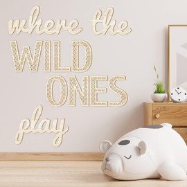Beeveer Where the Wild Ones Play Nursery Sign Wooden Playroom Wall Decor Playroom Decoration Word Play Sign for Baby Wall Plaques(23 Inch,Wood Color)