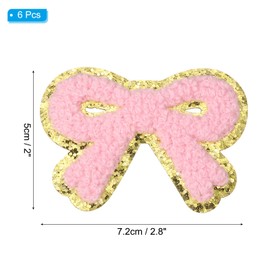 PATIKIL Bow Patches, 6 Pcs Chenille Iron on Patch Bow Embroidered Patch Sew on Patch Gold Edges for DIY Hat Jacket Clothing Bags DIY Decoration, Pink, 2.8" x 2"