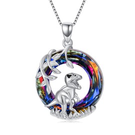 YYmqmq Dinosaur Necklace 925 Sterling Silver Crystal T-Rex Pendant Animal Jewelry Birthday Gifts for Women Men Adults