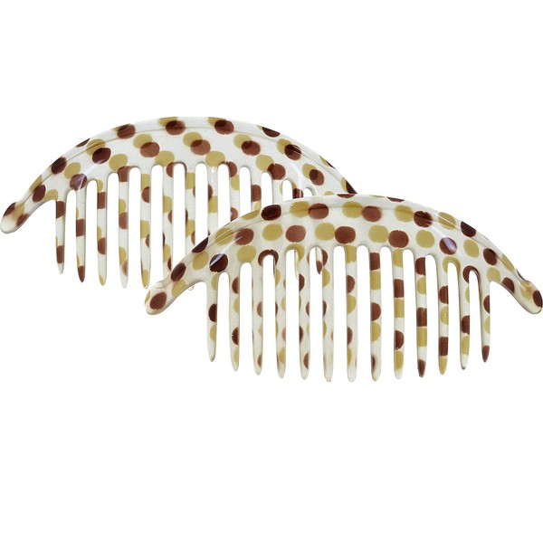 Camila Paris CP1248/2 Set of 2 French Hair Side Combs, Dots Large Interlocking Combs Flexible Durable Strong Hold Hair Clips for Women, No Slip Styling Girls Hair Accessories, Made in France