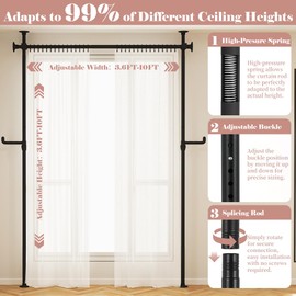 Kokorona Room Divider, No Drilling Curtain Rod 3.6-10ft (H) 3.6-10ft (W), Partition Wall Divider for Room Separation, Floor to Ceiling Tension Curtain Rod, Adjustable Hanging Room Divider, Black