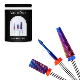 MelodySusie 3Pcs Nail Drill Bits Set, 3/32'' Carbide Tungsten Bits, Super Long 5 in 1, Flat Top Large Barrel and Cuticle Bits, Suitable for Manicure Pedicure Cuticle Gel Acrylic Remover, Purple
