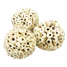 SunGrow Sola Atta Foraging Balls, 2”, White Soft Shred Parrot Chews, Bird Chewing Accessories for Conure, Budgie, Parakeet, Cockatiel, Rabbits, Hamsters, and Small Pets, 3 Pcs/Pack