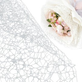 Luomorgo 1 Pack Jacquard Net Mesh Floral Wrapping Paper - 19.6 Inch x 5 Yards Openwork Design for Flower Bouquets, Gift Packaging & DIY Crafts, White
