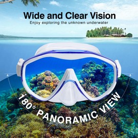 Dizokizo Snorkel Set Adults Snorkel Mask Panoramic View Anti-Leak Anti-Fog Diving Mask Adjustable Straps for Snorkeling Scuba Swimming Diving Blue