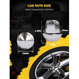 TIROL 20pcs M12X1.5 Lug Nuts, Compatible with 2012-2018 Fusion/2013-2020 Escape/2009-2018 Focus, One-Piece Design Factory Chrome Acorn Wheel Lugnuts - 1.25" Height 3/4" Hex