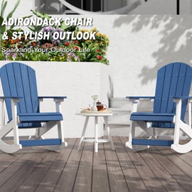 SOMRXO Rocking Adirondack Chair Outdoor-Weather Resistant Adirondack Chairs Fire Pit Chairs Composite Adirondack Chairs Patio Chair White and Blue Color Match Fire Pit and Outdoor Gatherings