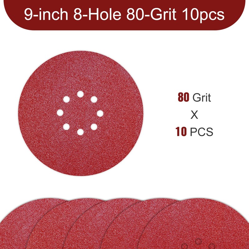 Awutzut 9 inch Sanding Discs 80 Grit 8 Holes Hook