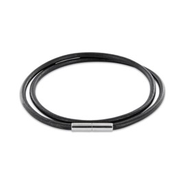 Auroris Genuine Leather Necklace in Black / 3mm Thickness With Stainless Steel Tunnel Twist Fastener , Stainless Steel