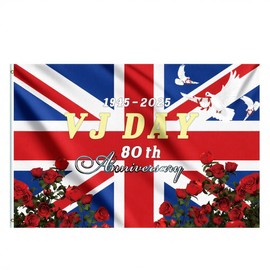 POPOYU VJ Day 80th Anniversary Flag 2025,Victory over Japan 80th Anniversary Flag,Union Jack Flags,1945-2025 Memorial Celebration Flags Bunting for Victory over Japan 80 Years Memorial Party Decor