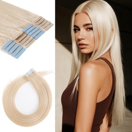 LuxeTress Tape in Hair Extensions Human Hair 18 Inch 50g 20Pcs Remy Human Hair Extensions Invisible Straight Seamless Tape in Extensions (18in, 50g, #60)