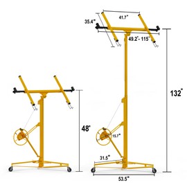 Drywall Lift 11 Ft,Drywall Rolling Lifter Panel,150LBS Heavy Duty Sheetrock Lift Drywall Lift,Drywall Lift Panel Hoist Jack With 360° Adjustable Telescopic Arm & 3 Lockable Wheels