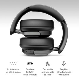 Akane Audífonos Inalámbricos de Diadema Bluetooth 5.4 con Cancelación de Ruido Activa ANC 35 dB, Modos ENC y Transparencia, 57h de Batería, Sonido Ultra HD Envolvente, Plegable, con Estuche, AK5000