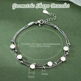 SENLINLU Hexagonal Beads Bracelet Sterling Silver Bracelet for Women 925 Sterling Adjustable Friendship Link Bracelet Layered Bracelets for Womens Girls