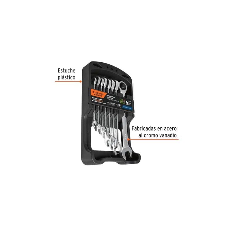 Truper Expert JC-8XM, Juego de 8 llaves combinadas pulidas mm