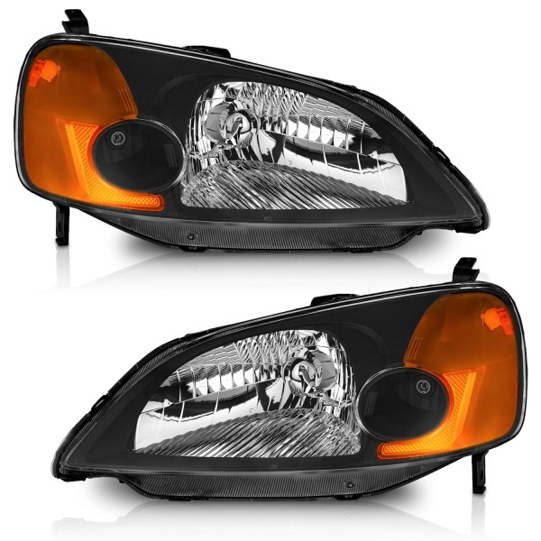 WEELMOTO For 2001-2003 Honda Civic 2Dr/4Dr Chrome Headlights Assembly Left+Right