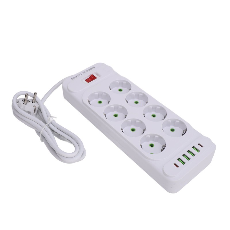 8 Way Power Strip USB C European Socket Desk Wall