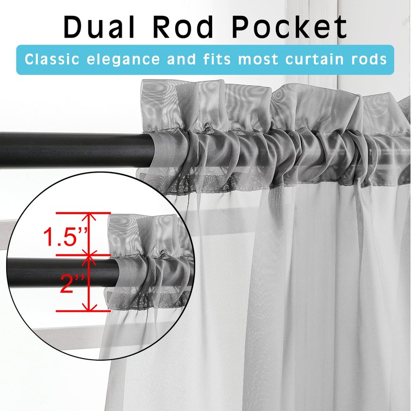 OWENIE Short Grey Sheer Curtains 36 Inches 2 Panels Set