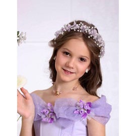 IYOU Flower Girl Headband Purple Floral Wedding Headpiece Pearl Bridal Communion Hair Accessories for Girls