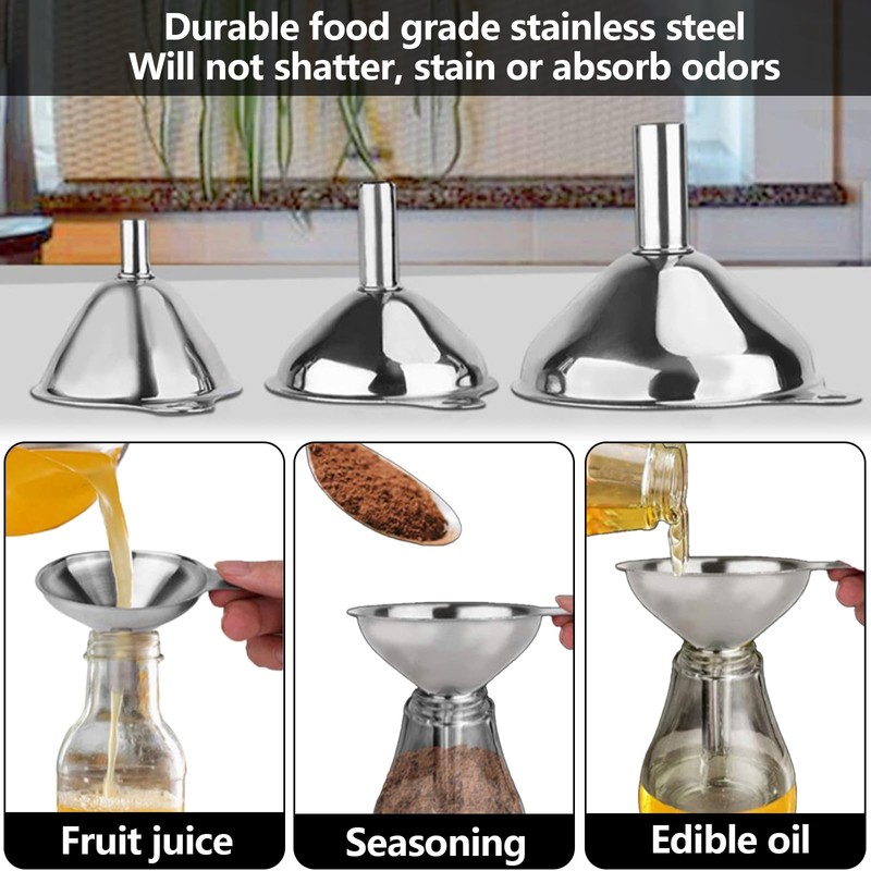 6 PCS Stainless Steel Funnels, Hip Flask Funnel Mini Kitchen