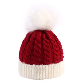 Baby Knitted Winter Warm Christmas Hat Toddler Kids Beanie Hat Ski Hat, red/white