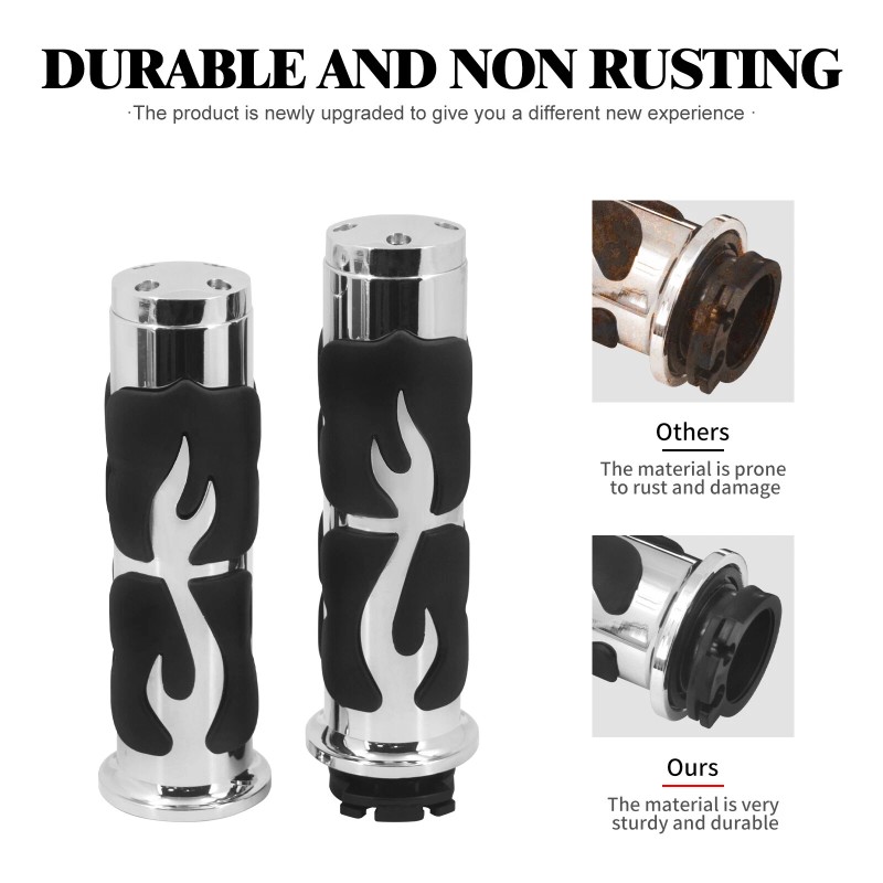 HDBUBALUS 1" 25mm Flame Fire Chrome Handlebar Grips For Harley