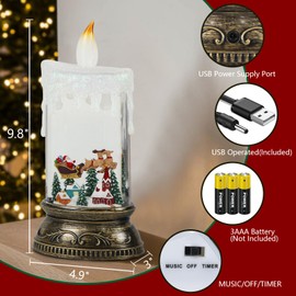 Wondise Rechargeable Musical Santa Claus Snow Globe Lantern with 6H Timer, Battery Operated USB Powered Lighted Singing Snow Globe Lamp Spinning Water Swirling Glitters Holiday Decor