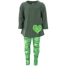 Unique Baby Girls Shamrock Heart Top and Festive Clover Leggings Set (5t, Heart)
