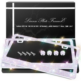 QUANQIUFEI 2 Pack Bling License Plate Frames, Sparkly Rhinestone Diamond Car License Plate Cover for Women, Stainless Steel Car Accessories with Glitter Crystal Caps (Crystal AB)