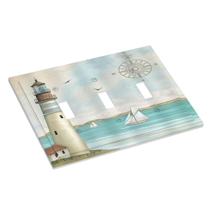 Nautical Lighthouse Ocean Coastal Compass 3 Gang Light Switch Covers