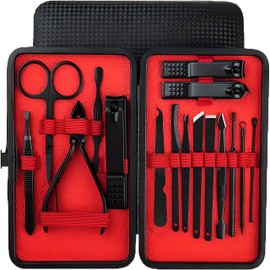 Retoo Manicure Set, Manicure Pedicure Set, 16 Pieces, Nail Clippers, Stainless Steel, Professional Nail Set for Women, Men, Travel Bag, Nail Scissors, Nail Care Kit for Home, Travel, Black