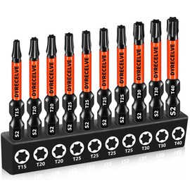 DYRECELVE Impact Torx Bit Set T15 T20 T25 T30 T40, 10-Pack 2 Inch S2 Steel Magnetic Power Bits for Impact Driver, 1/4 Inch Hex Shank Heavy Duty Magnetic Grip (Anti-Slip)