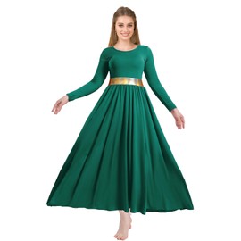 ORIDOOR Women Worship Liturgical Dance Dress Full Length Church Robe Modern Praise Dance Dress Lyrical 03a-Dark Green Large