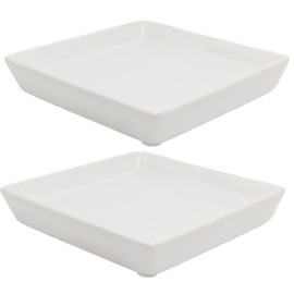 Square Plant Saucer 10 Inch 2 Pack，Plant Trays for Pots, White Ceramic Plant Saucers for Indoors Outdoors, Plant Drip Tray 4 6 8 10 12 14 Inch
