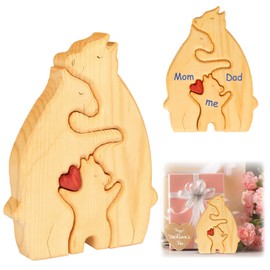 HONMOK Family Puzzle Gifts Wooden Bear Puzzle Wooden Art Crafts for Kids Family Name Puzzle Mama Bear Puzzle Jigsaws Ornament Birthday for Mother's Day Parents Mom Dad